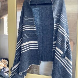 JCrew poncho/open wrap, navy/cream